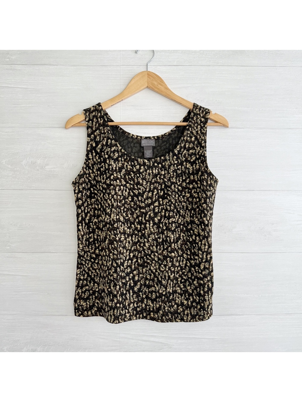 Additions by Chico’s Womens Size 1 M Black Tan Animal Print Stretch Tank Top